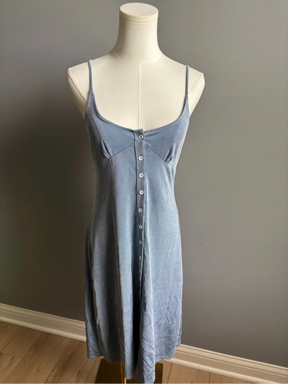 Zara Trafaluc Striped Spaghetti Strap Button Front Midi Dress